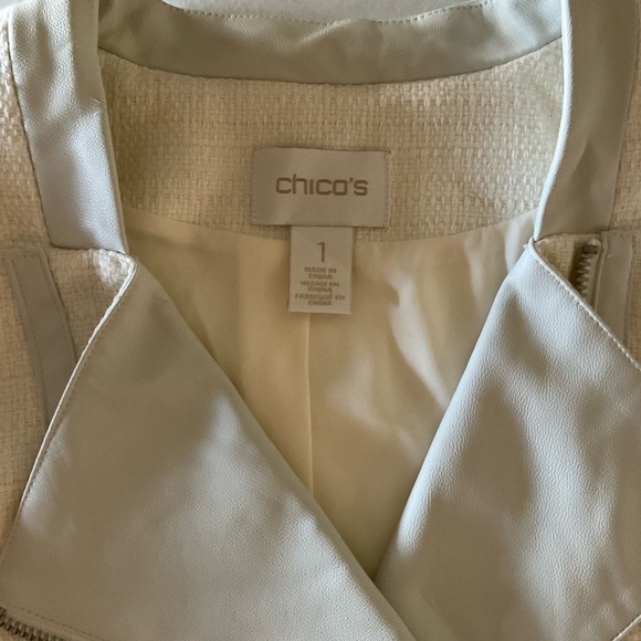 Chico’s Moto Jacket Mixed Media Fabric Zip Closure Ivory Size M (8) Chico's 1 - Picture 4 of 15